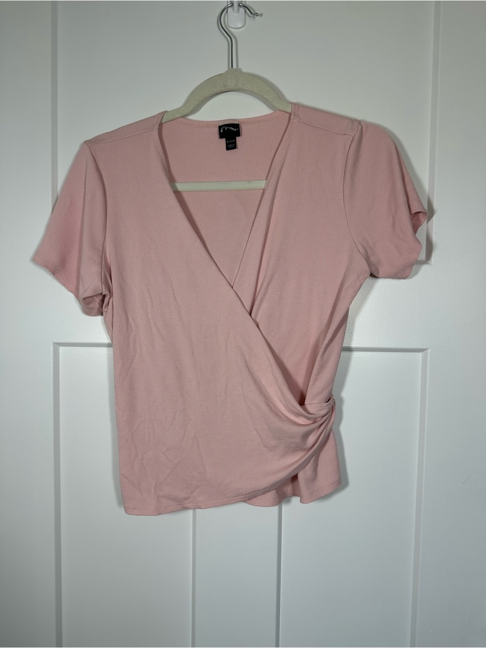 Light Pink Short-Sleeve Wrap Front Top